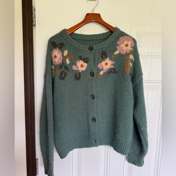 Sundance Sweaters - Sundance green floral embroidered button down cardigan sweater - L